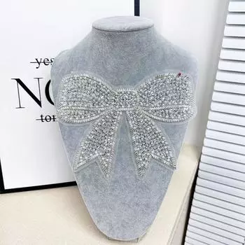 1Pc Wedding Party DIY Bow Tie Clothing Sew Badge Ironing Decorate Clothes Accessories Embroidered Patches Dress Cloth Patch серебряный