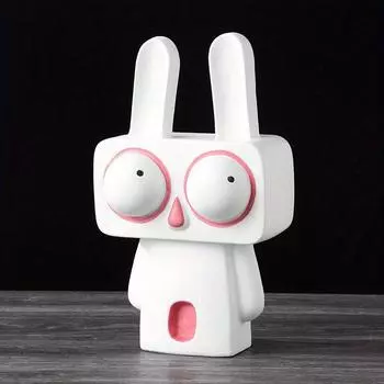 1pc Whimsical Rabbit Figurine, Modern Resin Home Decor with Exaggerated Features, White/Pink Design for Living Room, Entryway, Rabbit Accessories