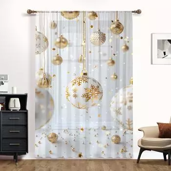 1pc white Christmas Printed Rod Pocket Curtain - Window Sheer Curtain for Living Room, Study, Bedroom- Festive Home Decoration W132 x H160cm