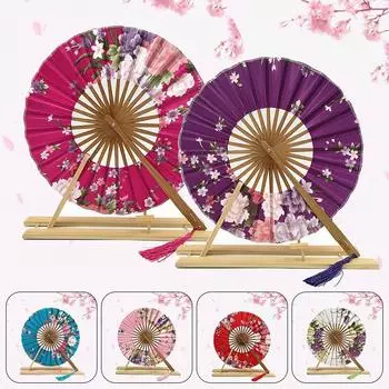 1PC Windmill Fan Female Gift Fan Japanese Round Fan Portable Folding Fan Lady Folding Fan