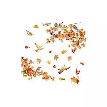 1Pc Window Stickers Wall Stickers Autumn Maple Leaf Wallpaper Room Decoration Static Adhesive Tape Home Furnishing Little Bird 30*40cm