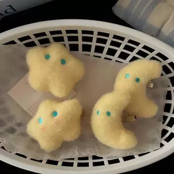 1Pc Winter Hair Diy Accessories Creative Pentagram Star Moon Hair Rope Hair Clip Elastic Plush Scrunchies Rubber Band