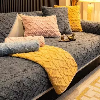 1PC Winter Plush Sofa Mat Towel Non-Slip Warm Winter Sofa Seat Covers for Living Room Striped Chaise Longue Couch Slipcovers 70x70 A