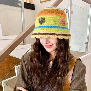 1PC Winter Warm Soft Plush Ear Protection Bucket Hedawear Cold Resistant Outdoor Windproof Fisherman Hat Colorful Flower