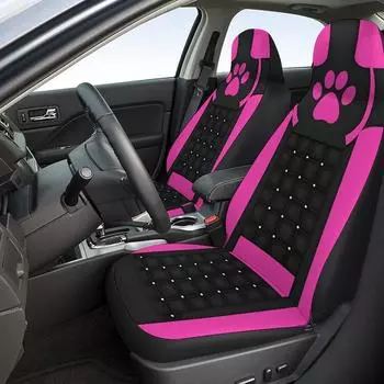 1pc Women Car Seat Covers Pink Footprints Print Car Front Single Seat Cover Anti Slip Breathable Four Season Car Accessories