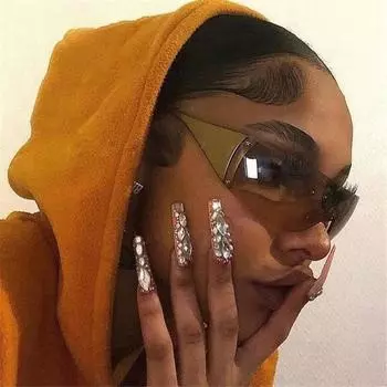 1pc Women Men Punk Y2K Sunglasses Trendy Rimless Star One Piece Goggles Oversized Wrap Around Shades 2000 s Eyewear UV400 чёрный