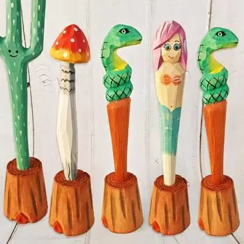 1pc Wood Beautiful Writing Supplies Exquisite Animal Pen Convenient Art Handmade Signature Decor