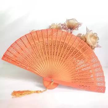 1Pc Wood Hollow Out Chinese Style Solid Color Bridal Party New Hollow Carved Wedding Folding Fan жёлтый