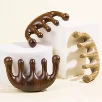 1 шт. деревянная массажная расческа с меридианной головкой и 5 зубцами сандалового дерева