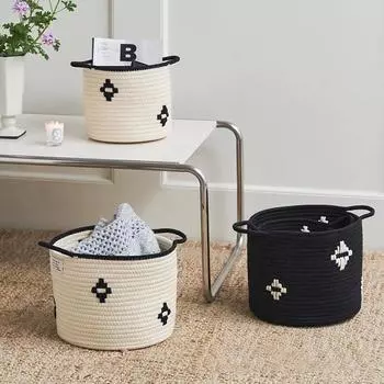 1шт плетеная декоративная корзина черно-белые контейнеры для хранения хлопковая веревка корзина для хранения бельевая корзина S чёрный