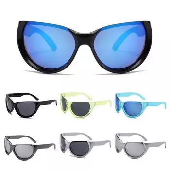 1pc Wrap Around Y2K Sunglasses for Men Women Trendy Oval Futuristic Sunglasses Travel Shades 2000 s Sun Glasses UV400 Eyewear