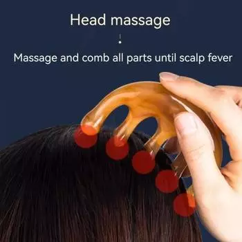 1pc Yellow/Green 5-Tooth Meridian Massage Comb, Resin Large-Tooth Head Massage Tool, 5-Paw Half Round Shap Comb жёлтый