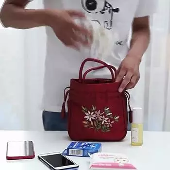 1PC Yogodlns, ретро, вышивка, завязки, сумки, сумки для хранения, женские, кошелек, кошельки, держатель для карт, ведро, сумка через плечо, сумки на запястье 19x6x19cm вино красного