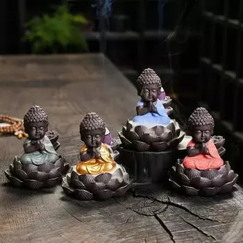 1pc, Zen Incense Buddha Ceramic Handicraft Lotus Home Ornaments Waterfall Backflow Incense Burner (Without Incense)