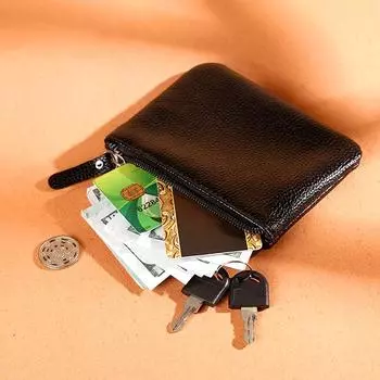 1PC Zipper Wallet Mini Card Case Unisex Solid Color Soft Card Key Holde PU Leather Coin Purse