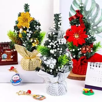 1PCMini Christmas Table Top Tree Small Desk Xmas Home Party Ornament Decorate Tree With Snow Covered Pine DIY Bar New Year Decor красный