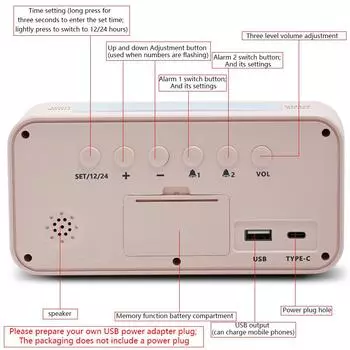 1pcRGB luminous electronic alarm clock ABS material indoor festival atmosphere light decoration type-c plug-in use белый