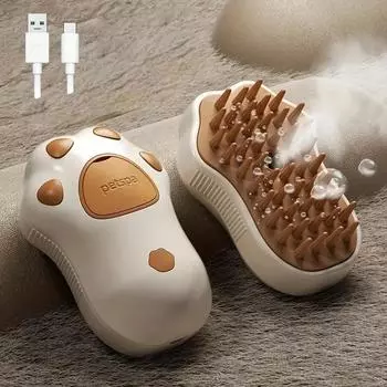 1pcs3-in-1Electric Steam Cat Brush Tool with Self-Cleaning,Silicone Massage Bristles Hair Remover Coat Care for Cats & Dogs 1Pcs белый