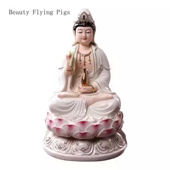 1PCS 12 inch ceramic Guanyin Buddha statue with Feng Shui ornaments for home worship of figures living room decoration