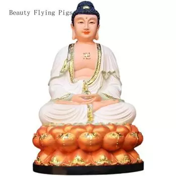 1PCS 12 inch Shakyamuni figure carving Buddha statue Western Three Saints offering ornament living room decoration