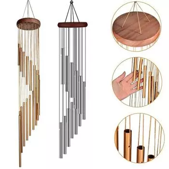 1PCS 12 Tubes Aluminum Alloy Wind Chimes with Hook Gold/silver Bells for Outside Home Wedding Party Memorial Decoration Gifts золотой
