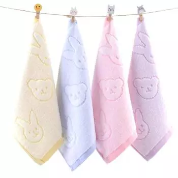 1Pcs 25x25cm Small Square Face Towel Cartoon Bear Cotton Kindergarten Hand Wash Cloth Water Absorbent Soft 25x25cm жёлтый