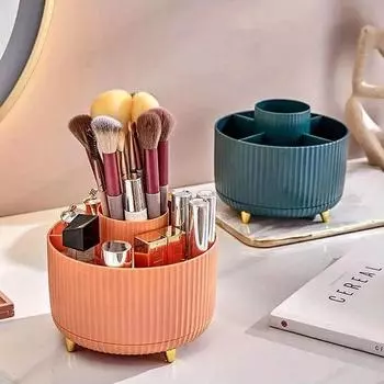 1PCS 360 Rotating Makeup Brush Holder Desktop Cosmetic Organizer Rotating Desktop Storage Box Portable Lipstick Eyeliner Holder белый