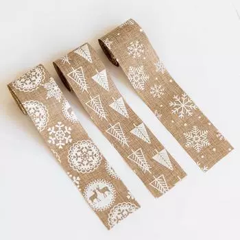 1Pcs 5*200cm Snowflake Deer Burlap Ribbon Christmas Tree Ornament Xmas Decor Home Wedding Party LS C