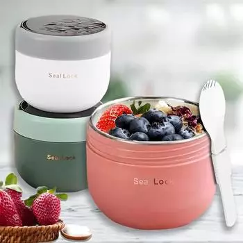 1PCS 600ML Stainless Steel Thermal Insulation Spoon with Lid Breakfast Oatmeal Milk Cup Portable for Students and Office Workers