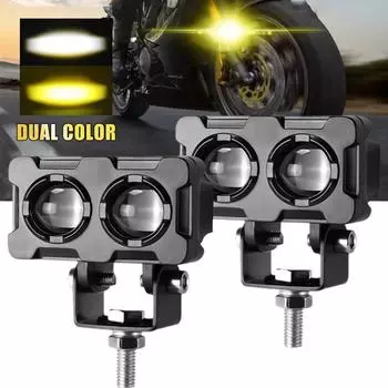 1PCS 60W Motorcycle LED Lens Spotlight Double Lenses Lamp Auxiliary Color White Dual Yellow Light Fog Spotlight Motorcycles B8X6