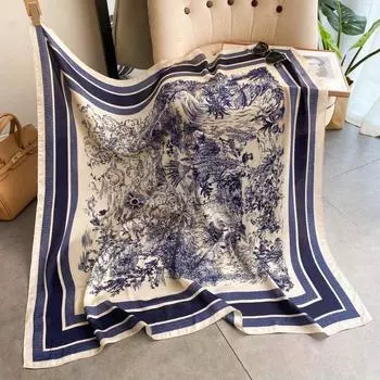 1pcs 70cm Plant-printed Soft Neckerchief Women Simulated Silk Elegant Versatile Scarves Clothing Accessories Square Scarf