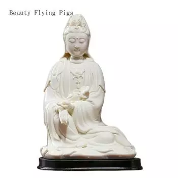 1PCS 9 inch Ceramic Free Avalokitesvara Statue Home Zen Buddha Statue Feng Shui Decoration