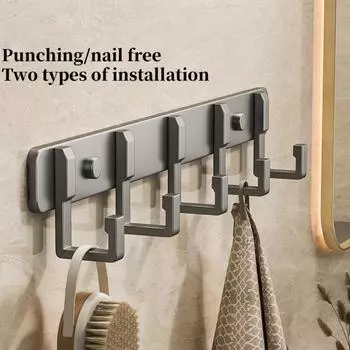 1PCS Aluminum Alloy Gray Hook Bathroom Towel Hook Iiving Room Door Back Clothes Hook Simple Black Storage Hook Saves Space