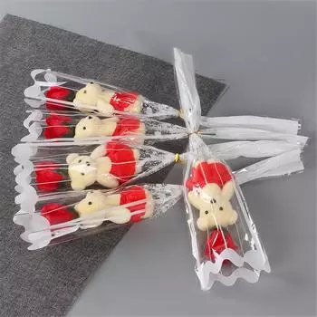 1pcs Artificial Flower Rose Never Wither Soap Flower Little Bear Bouquet Scented Petal Home Decor Valentines Day Mothers Gift