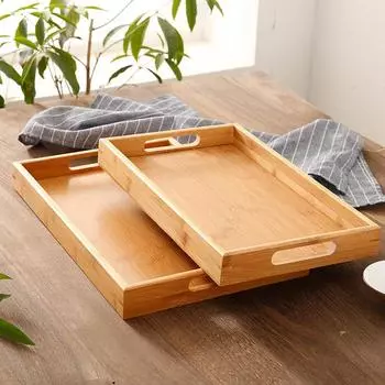 1PCS Bamboo Wooden Rectangular Tea Solid Wood Tray Trays Serving Tray Kung Fu Cup Tray Wooden Hotel Dinner Plate