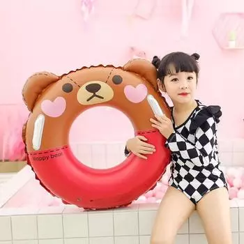 1 шт., детское кольцо для плавания с утолщенной ручкой в виде медведя, подходит для детей, плавающих, играющих в воде, с спасательным кругом