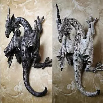 1Pcs Black and White Flying Dragon Wall Pendant with Raised Head and Swayed Tail Garden Home Decoration Resin Crafts 2024 бронзовый