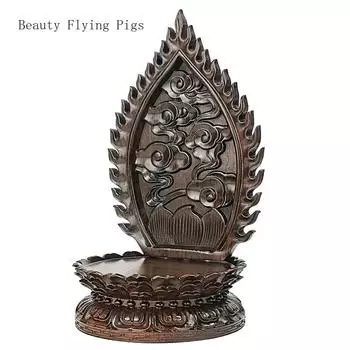 1PCS Black Sandalwood Lotus Buddha Base with Elevated Screen and Oval Offering Platform