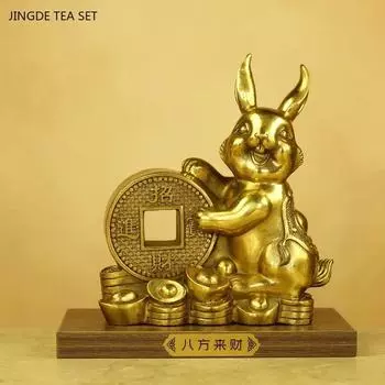 1PCS Brass Zodiac Rabbit Ornament Home Living Room Office Desk Decoration Mascot Crafts housewarming Gift