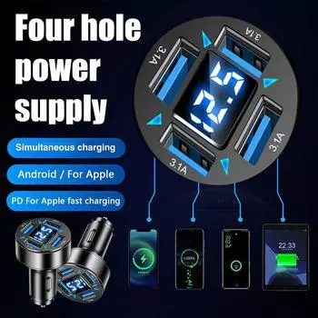 1Pcs Car MP3 Bluetooth Player 3.1A Blue Light Fast Auto Digital Parts LED Charger Intelligent Display Chip Protection 4-Por Z4G8