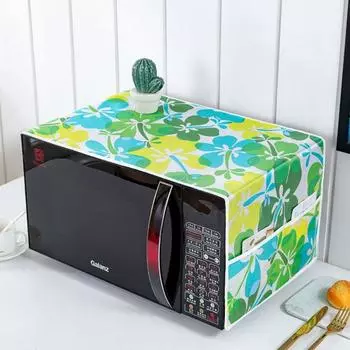 1Pcs Cartoon Tree Leaf Printed Microwave Dust Cover with Storage Pocket Top Dust Cloth Oven Cover 07