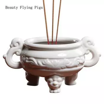 1PCS Ceramic Incense Burner Household Indoor Supply Buddha Tripod Incense Burner Buddha Utensils
