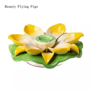 1PCS Ceramic Lotus Candlestick Household Buddha Seven Star Butter Lamp Holder Buddha Utensils