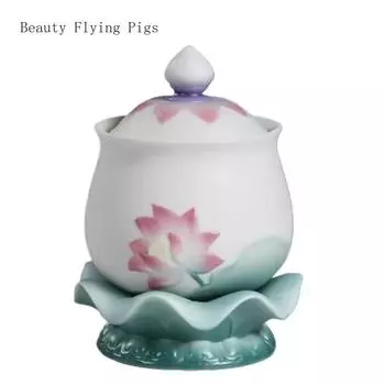 1PCS ceramic lotus holy water glass household Buddha front wine glass feng shui ornament