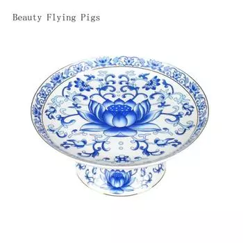 1PCS ceramic lotus supply plate household Buddha supply blue and white porcelain fruit plate Buddha utensils and ornaments