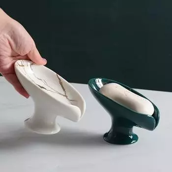1Pcs Ceramic Soap Dish with Drainage Leaf Soap Holder Portable Non-slip Stand For Soap Kitchen Bathroom Organisers Storage зелёный