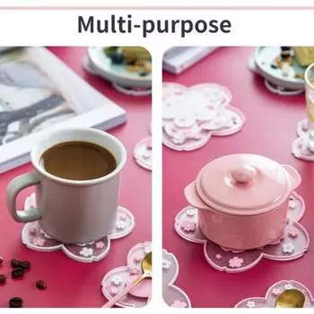 1pcs Cherry Blossom Glitter Coaster Shifting Sand Silicone Placemat Coffee Cup Mat Non-slip Insulation Tea Pad Home Decoration