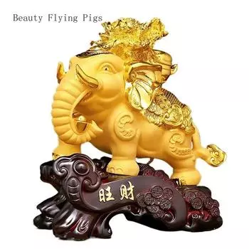 1PCS Chinese Creative Resin Sand Gold Elephant Ornament Home Living Room Front Desk foyer Relocation Gift
