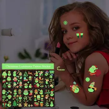 1pcs Christmas Cartoon Temporary Luminous Tattoo Sticker Children Arm Face Glowing Tattoo Body Art Party New Year Decoration