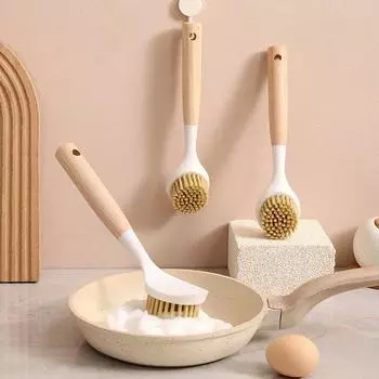 1Pcs Clean The Dishwashing Brush With Wooden Handle Not Hurt The Pot For Kitchen Dishwashers Kitchen For Home Use светло-коричневого